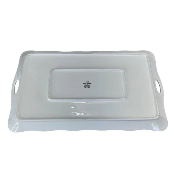 Christmas Toile Pattern Serving Tray Vintage Retro Ceramic Platter with Handles - Picture 5 of 7